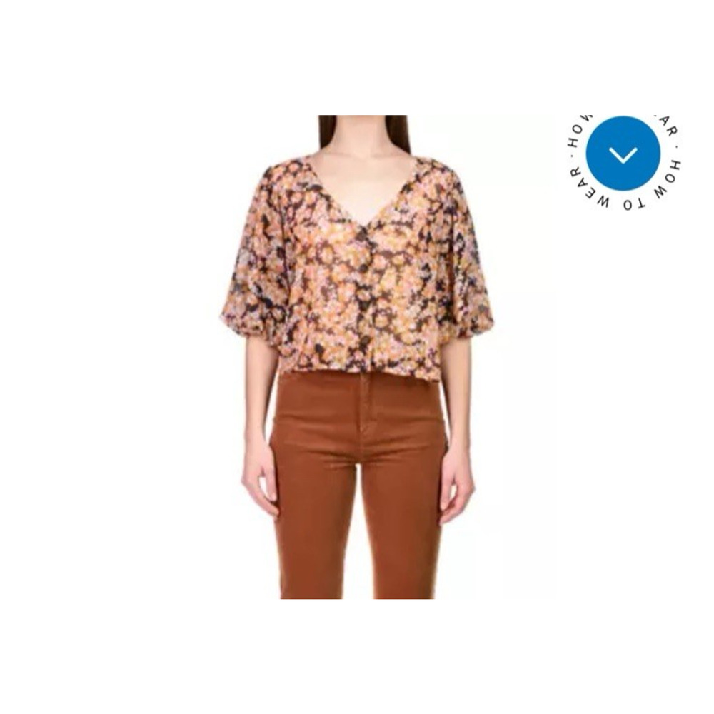 Sanctuary Women's Harvest Puff Sleeve V-Neck Button Front Blouse Top Size XS